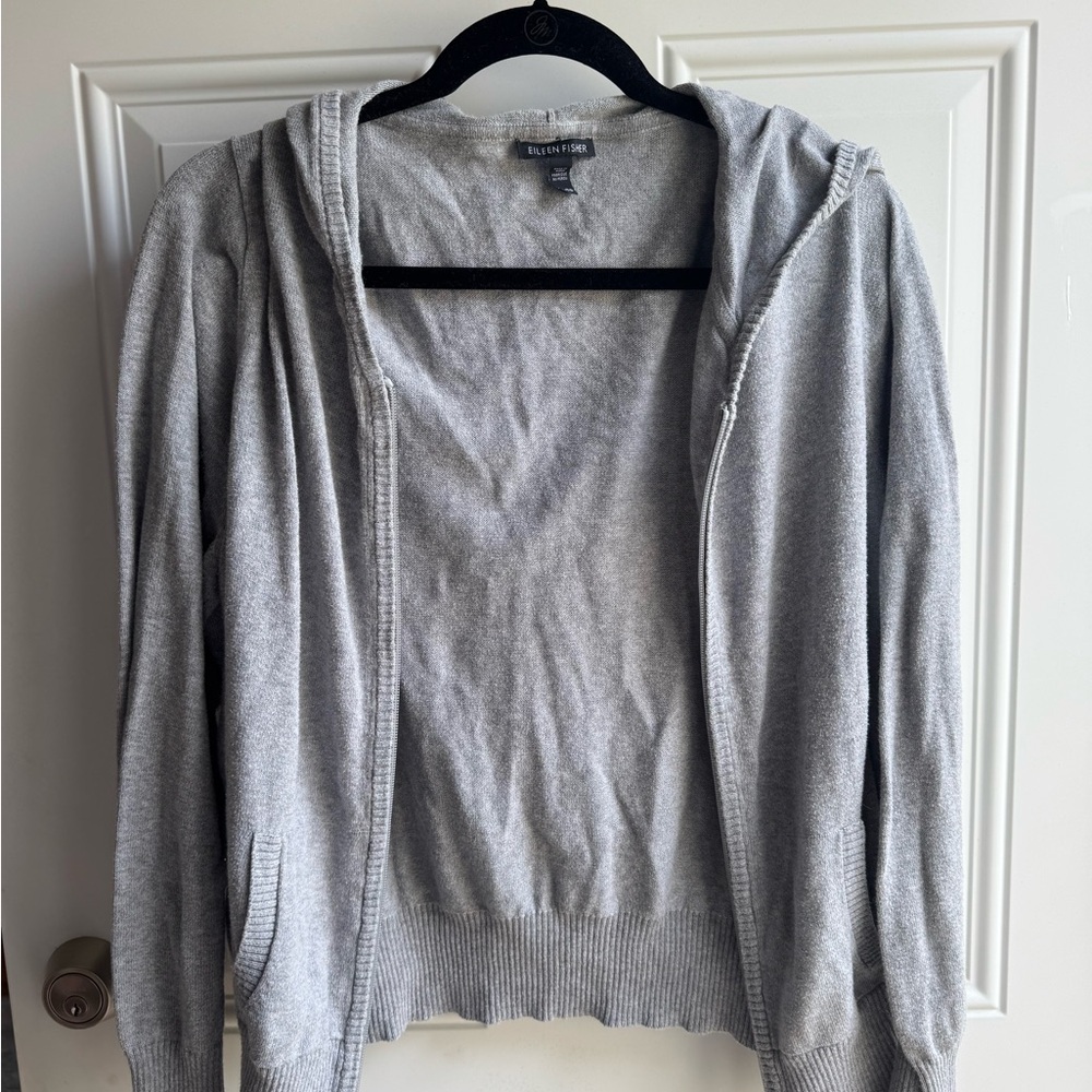 Gray Zip-Up Lightweight Sweater Eileen Fisher XL